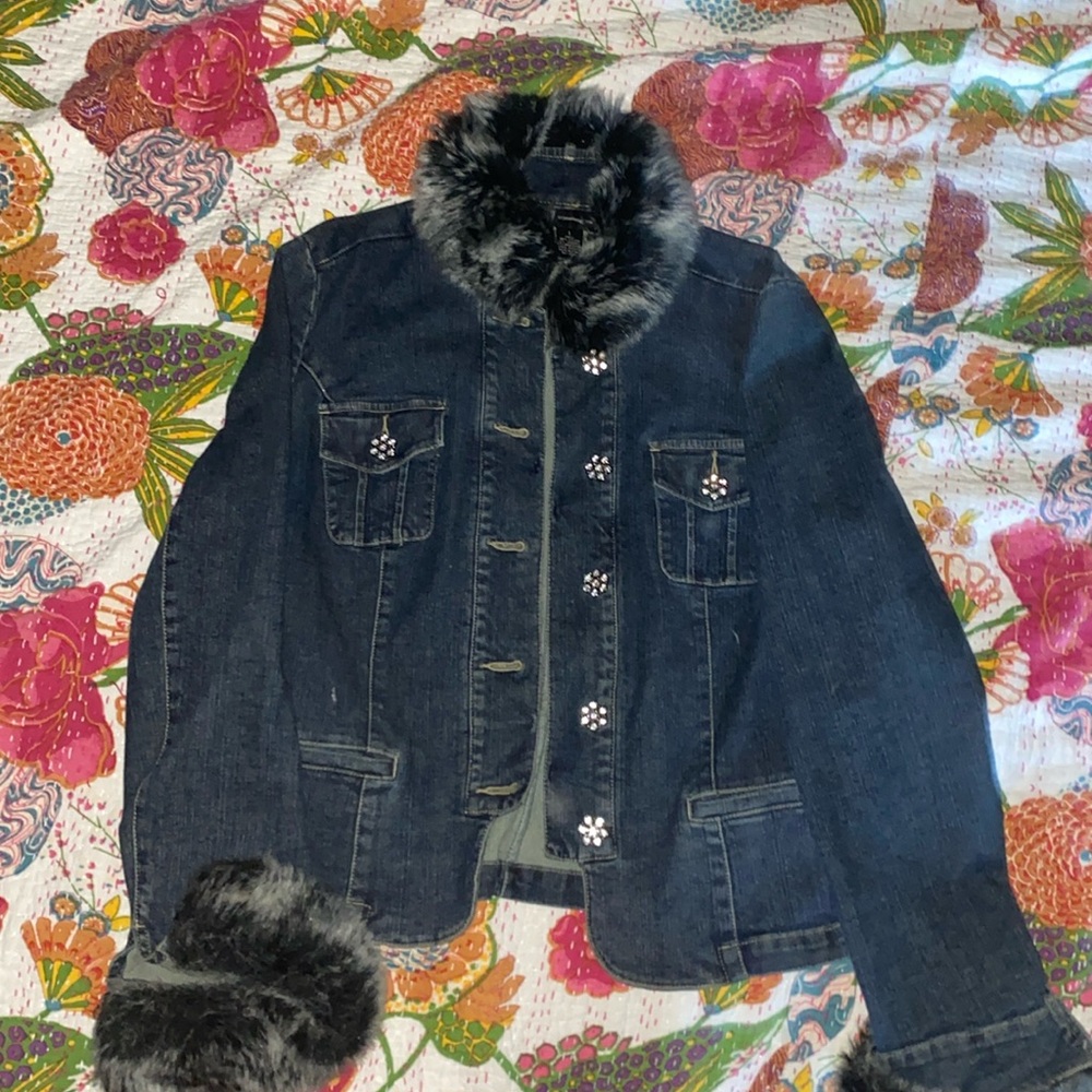 Y2K FAUX FUR DENIM JACKET